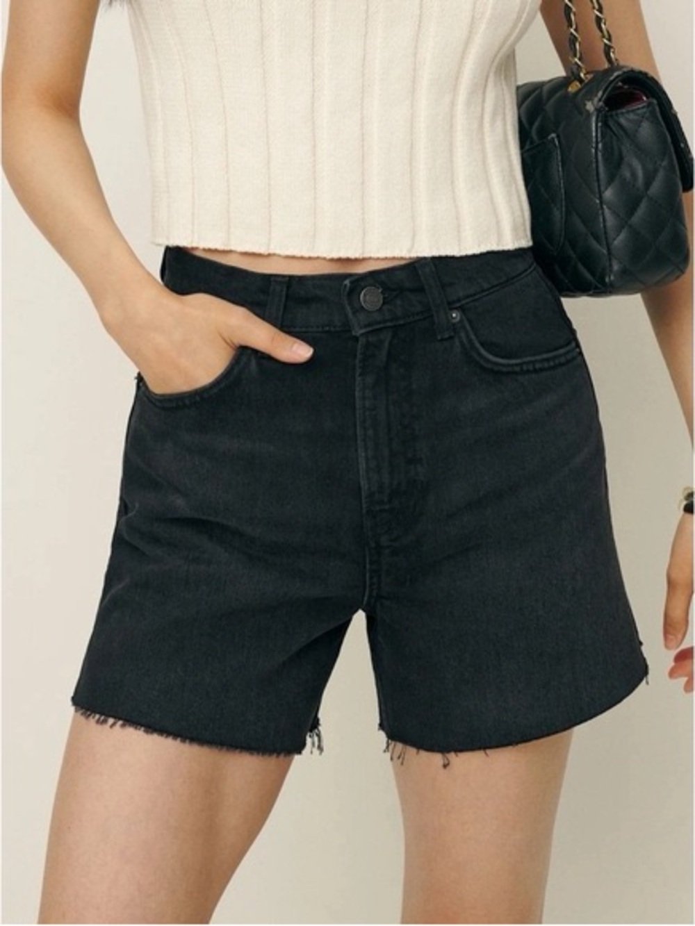 Reformation Wilder High Rise Relaxed Jean Short Black Size 27